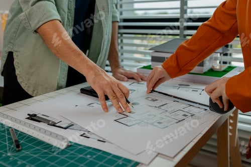 Preview: An architect and engineer work as a team, an engineer is discussing with coworker about detail of ho
