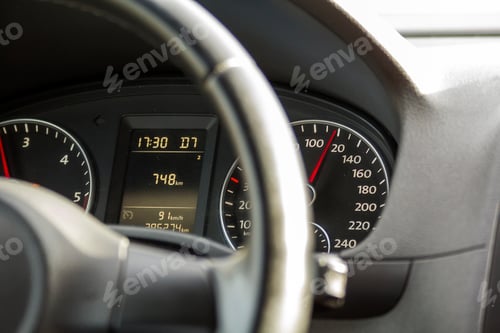 Preview: Close up interior view of modern luxurious black car.