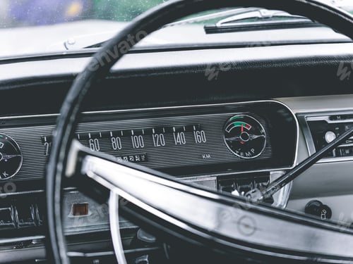 Preview: Closeup shot of an interior of a classic vintage car