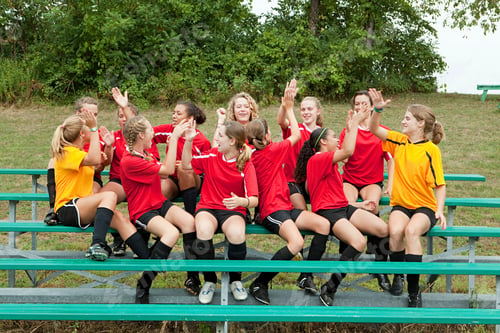 Preview: Female soccer team high fiving