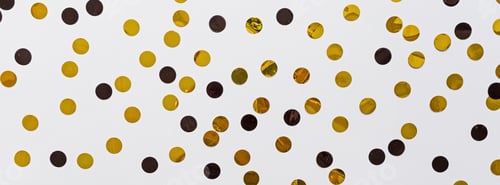 Preview: Horizontal long banner for web design with golden confetti on white background.