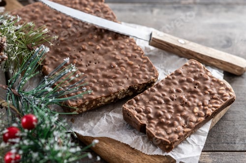 Preview: Chocolate nougat bar with puffed rice
