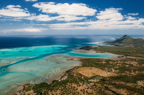 Preview: Aerial view of Le Morne Brabant mountain which is in the World Heritage list of the UNESCO