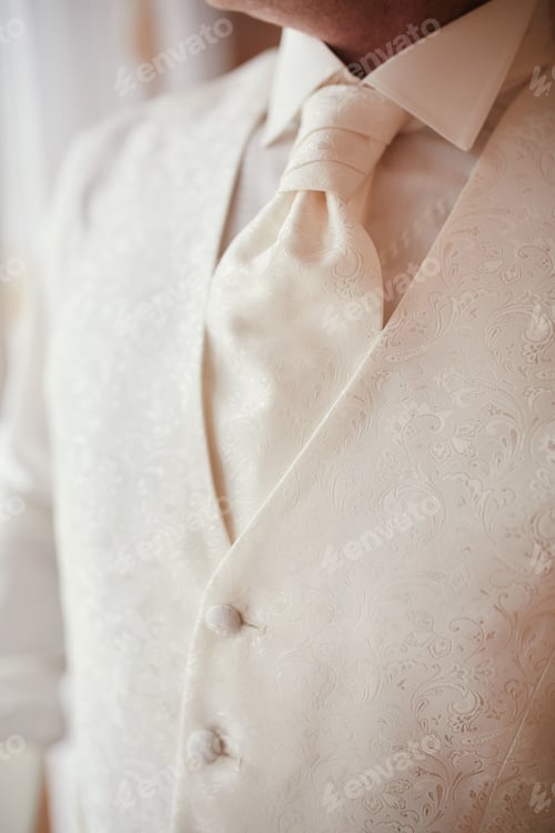 Preview: cropped photo close-up men's waistcoat with white pattern. Modern businessman