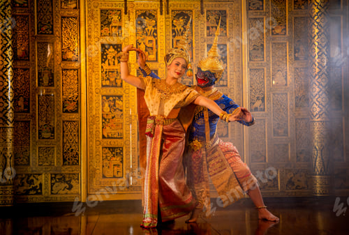 Preview: Pantomime (Khon) or traditional Thai classic masked play enacting scenes from the Ramakien
