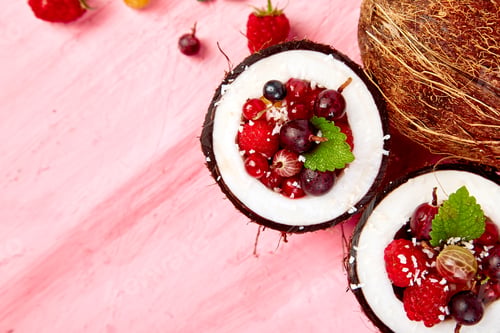 Preview: Fruit salad agrus, gooseberry, rasbberry in coconut