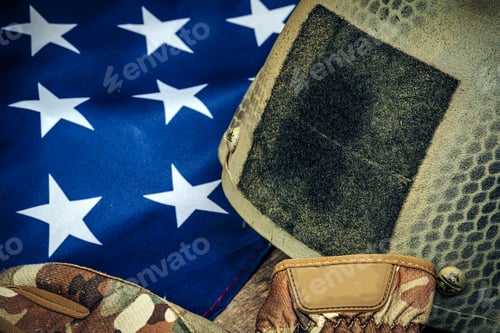 Preview: Military ammunition on US flag close up