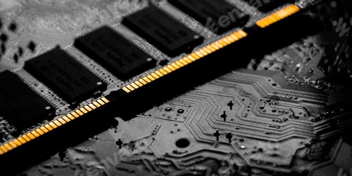 Preview: Macro Close up of computer RAM chip and motherboard