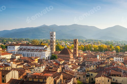 Preview: Lucca aerial view of city and San Michele Cathedral. Tuscany, Italy