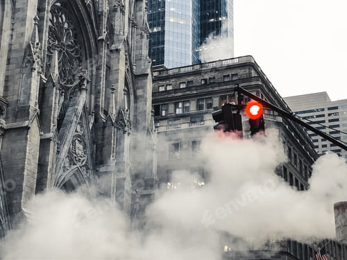 Preview: Red traffic light in the steam in New York city