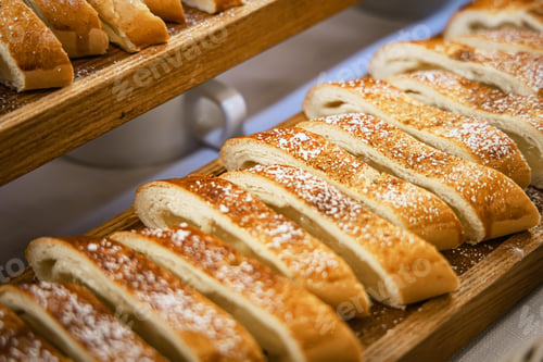Preview: Bread on a shelf in a bakery. Shallow depth of field.