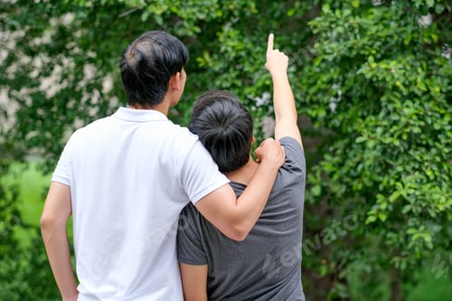 Preview: Asian gay couple stay on balcony and one point to make attractive to the other