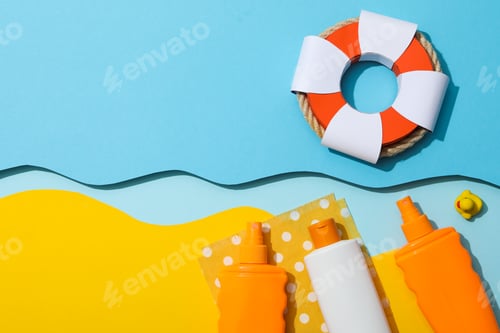 Preview: Concept of summer skin care accessories, space for text