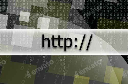 Preview: The text inscription HTTP is written on a semitransparent field surrounded by a set of abstract