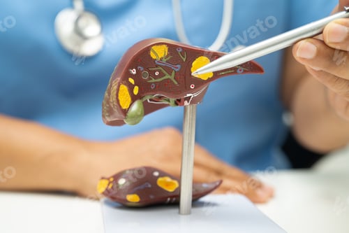 Preview: Cirrhosis, Liver cancer, fatty liver, Asian doctor with liver human anatomy