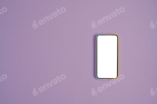 Preview: Mockup smart phone on purple background with copy space for your information content.