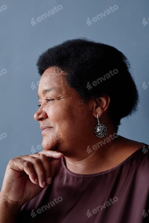 Preview: Senior African American Woman Profile on Blue