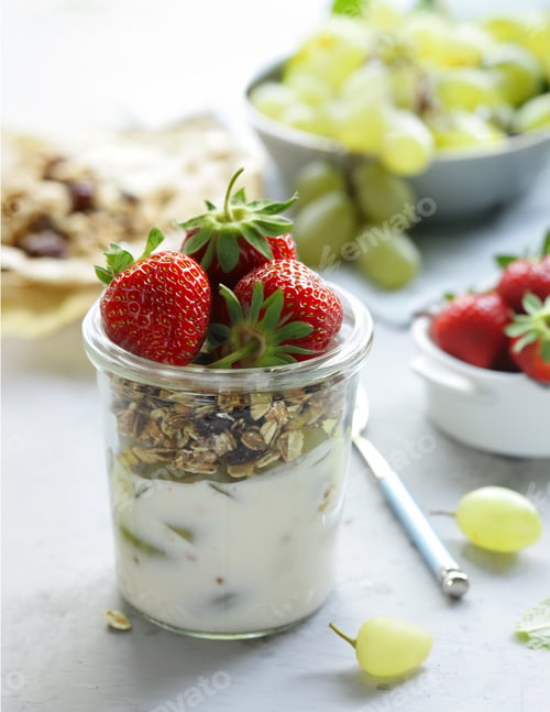 Preview: healthy eating granola yogurt and berries for breakfast