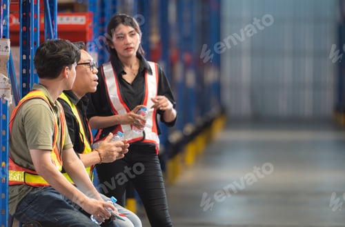 Preview: Group of warehouse employee rest comfortably during work