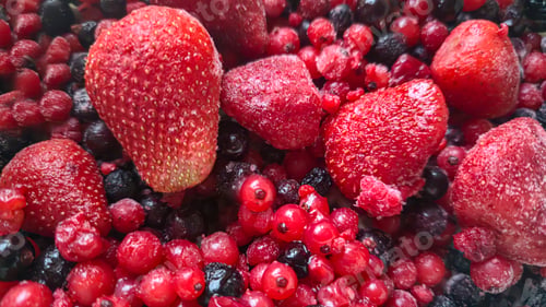 Preview: Frozen fruit. Fruit mix of currants and strawberries. Preserves for the winter.