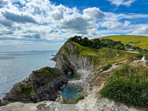 Preview: Jurassic coast view in Dorset, England, UK. Stair Hole near Lulworth Cove