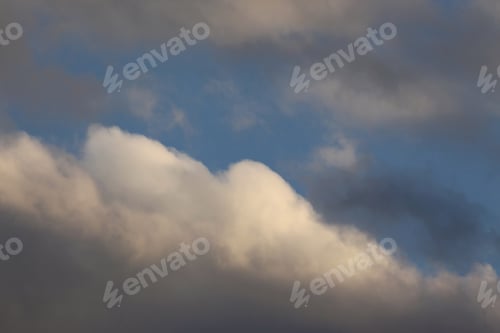 Preview: White And Gray Clouds In Blue Sky - Photograph Of A Blue Sky With Puffy White Clouds, Tinged With