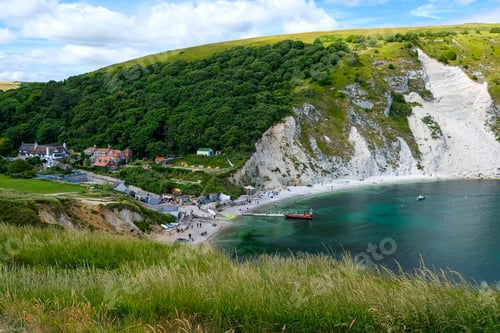 Preview: Lulworth Cove bay, beach and cliffs view