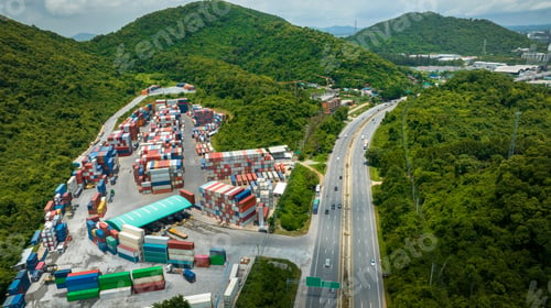 Preview: Shipyard Cargo Container Sea Port around mountain Freight forwarding service logistics and transport