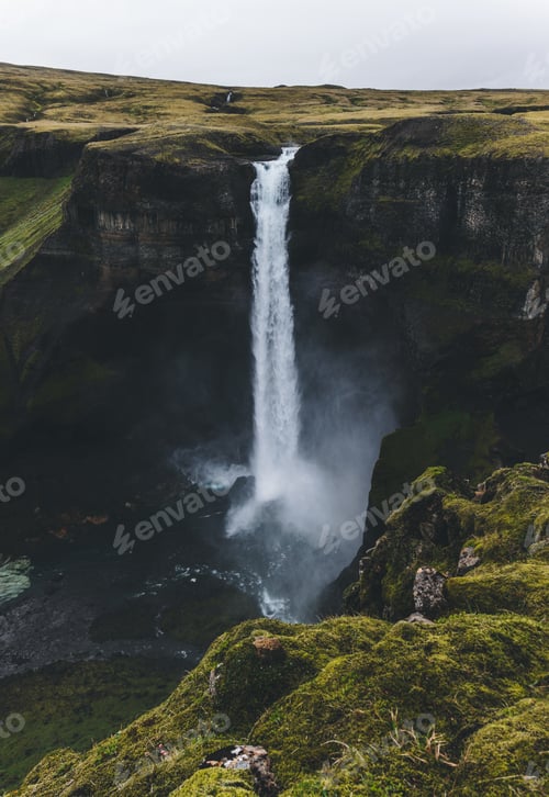 Preview: aerial view of dramatic Haifoss waterfall in Iceland
