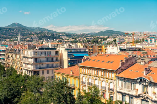 Preview: Panoramic view of Nice cityscape with historical architecture under a clear blue sky