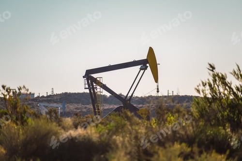 Preview: Oil pumps on the meadow working under the sky