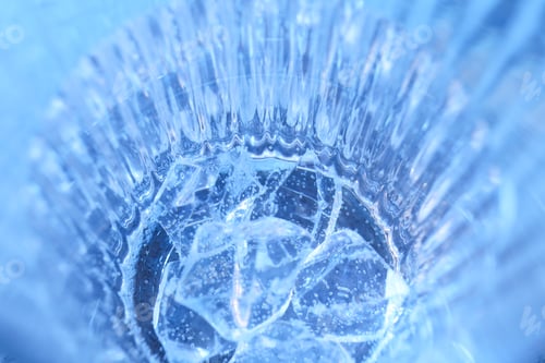 Preview: Glass of water with ice, close up and selective focus