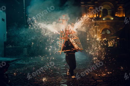 Preview: Traditional fireworks celebration with torito in Antigua Guatemala