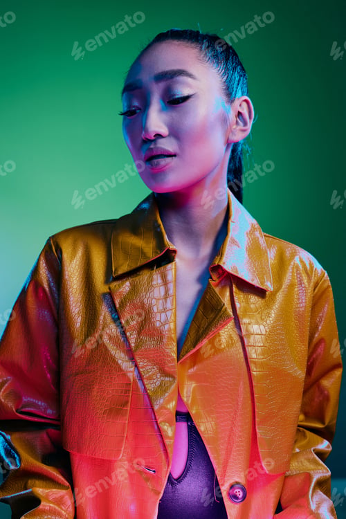 Preview: Colorful woman neon fashion beauty disco trendy light
