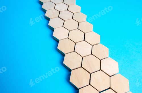 Preview: Chain of hexagons on a blue background. Moving forward.