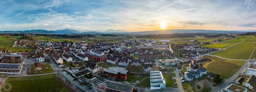 Preview: Aerial panorama view to lake Zug and Swiss Alps with Mettmenstetten, Switzerland