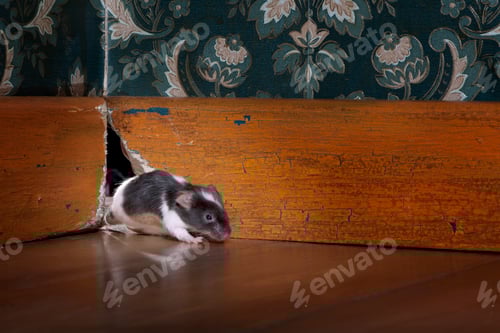 Preview: Small Mouse Peeking Out of Hole in Wall