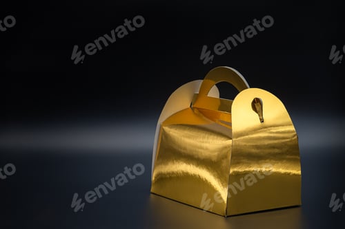 Preview: Shiny Gold Gift Box on a Dark Background