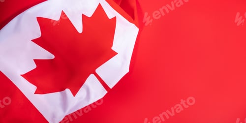 Preview: Canada national flag fragment on bold red background. Canada Day