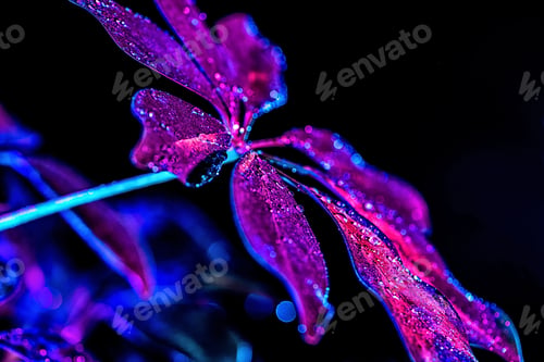 Preview: toned image with purple leaf of schefflera plant, isolated on black