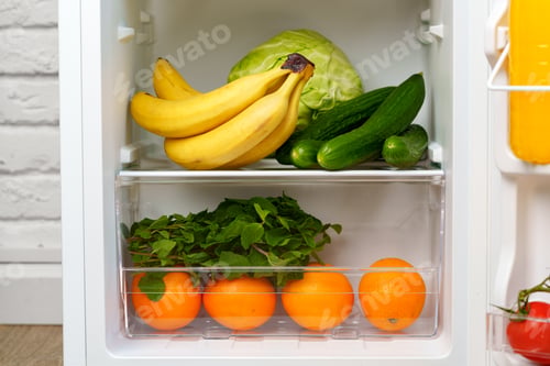 Preview: Fresh Produce Inside White Refrigerator