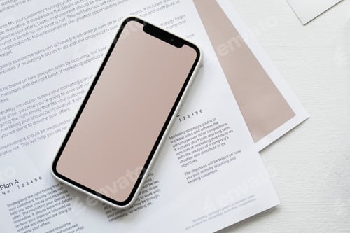 Preview: Blank smartphone screen on a paper