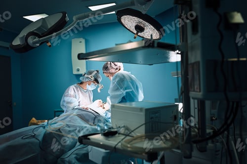 Preview: In the hospital operating room. An international team of professional surgeons and assistants works