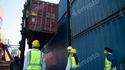 Preview: Shipping container site loading in logistic port warehouse storage factory manufacturing business.
