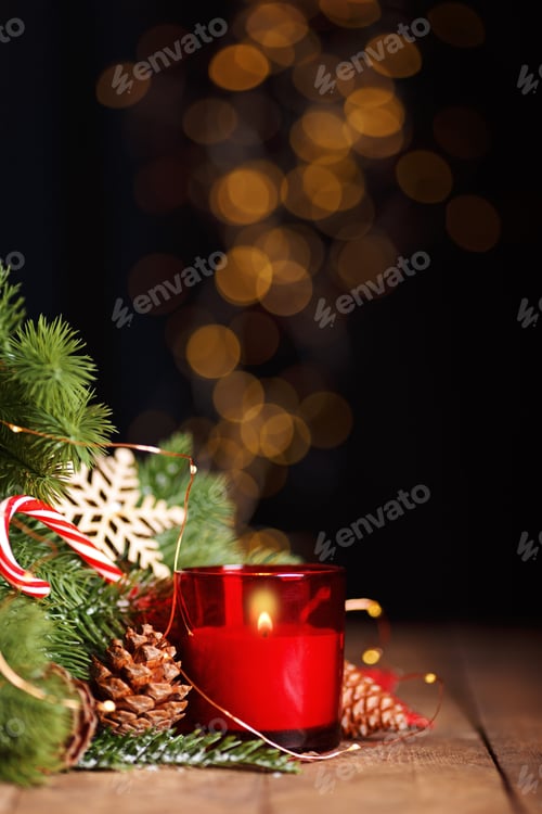 Preview: Winter composition with Christmas gift box,wooden star,holiday sweet