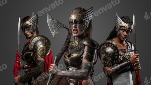 Preview: Brave female warriors from past against gray background