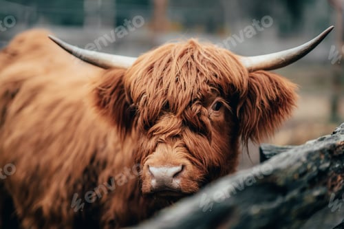 Preview: Close up of a Scottish highland cow in a paddock