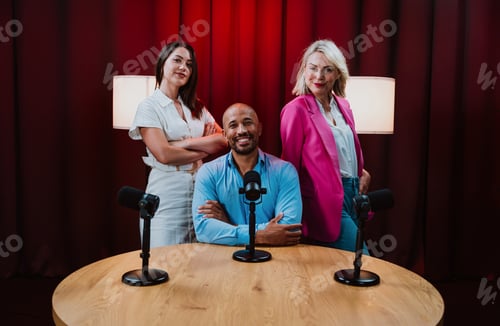 Preview: Group of people podcasting in recording studio