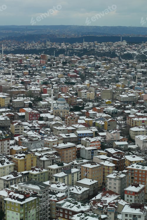 Preview: top view of Snowfall in istanbul city