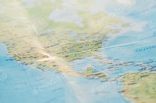 Preview: Selective focus of american continents on world map